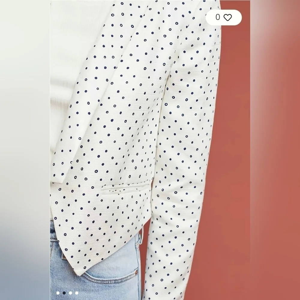 Anthropologie Cartonnier Polka Dot Blazer Size Small White Blue Bolero Jacket